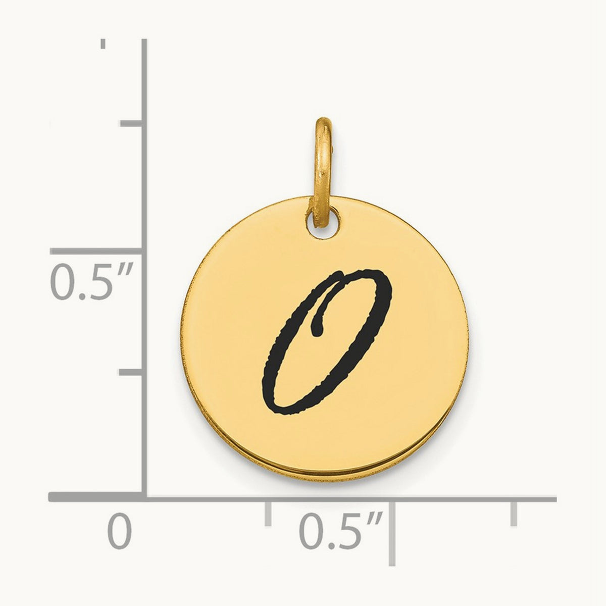 Polished Black Enamel Initial Disk Charm — 14K Yellow Gold, O