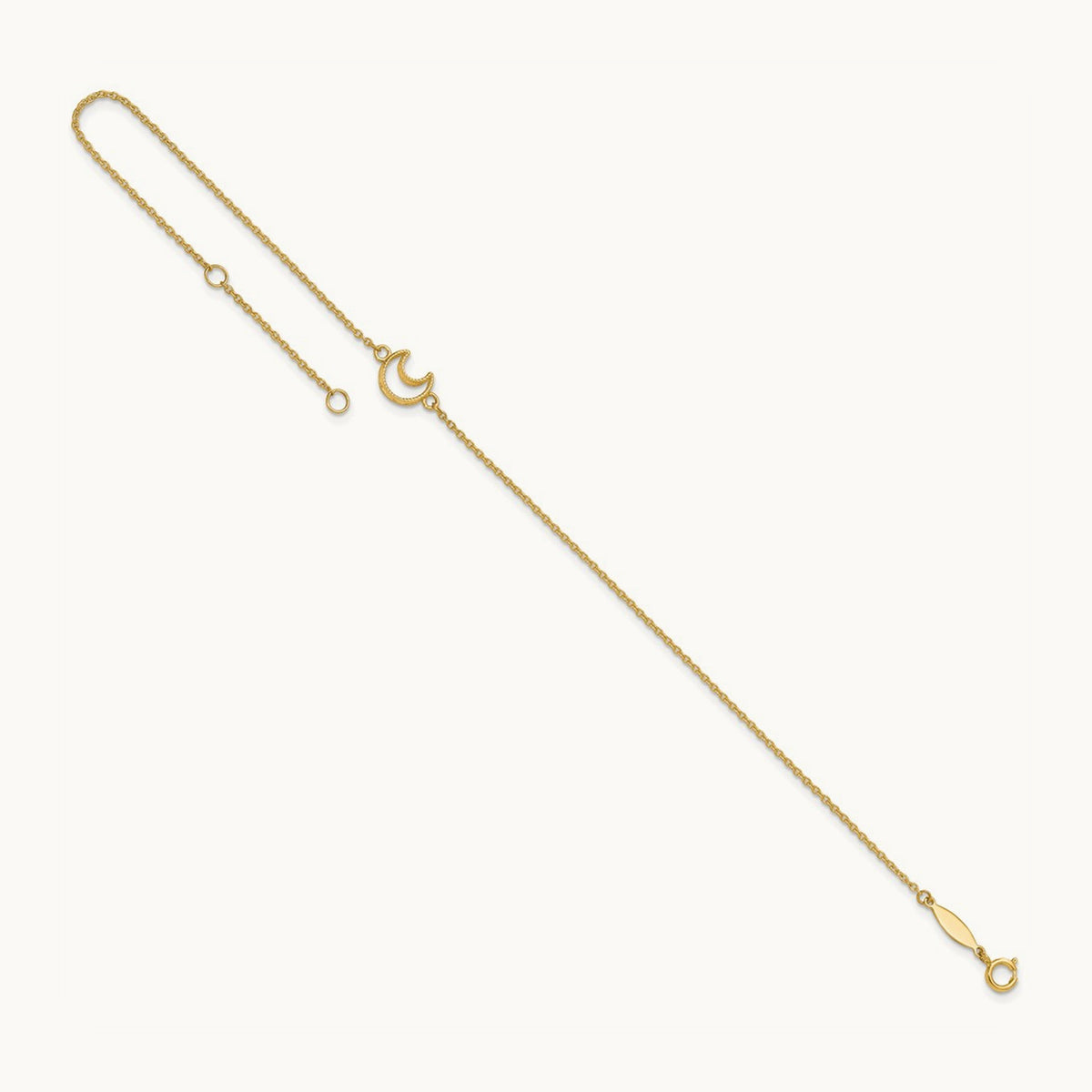 Textured and Polished Moon 9in Plus 1in ext. Anklet, 14K Gold
