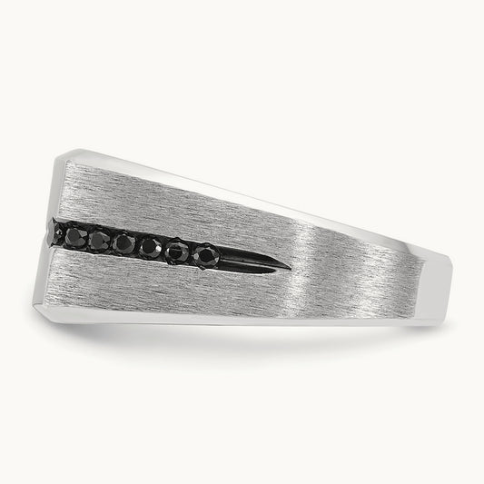 IBGoodman Men's Satin Black White Diamond Complete Ring, 14K White Gold