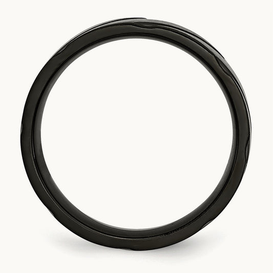 Brushed and Polished Black IP-plated Swirl Design Band — 6mm