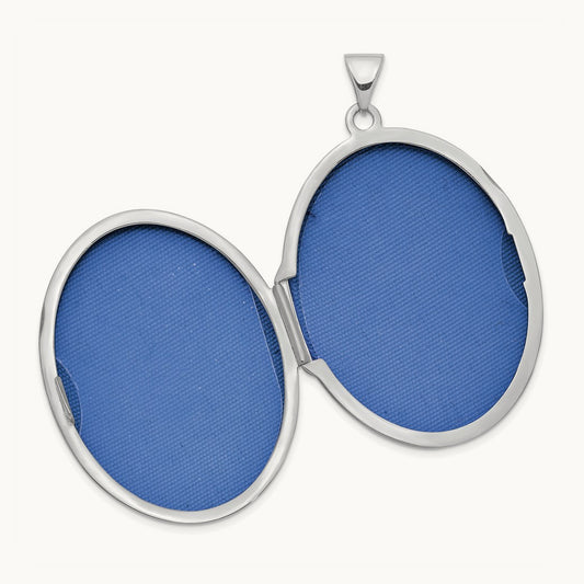 Floral Oval Locket Pendant, 33mm, 14K White Gold