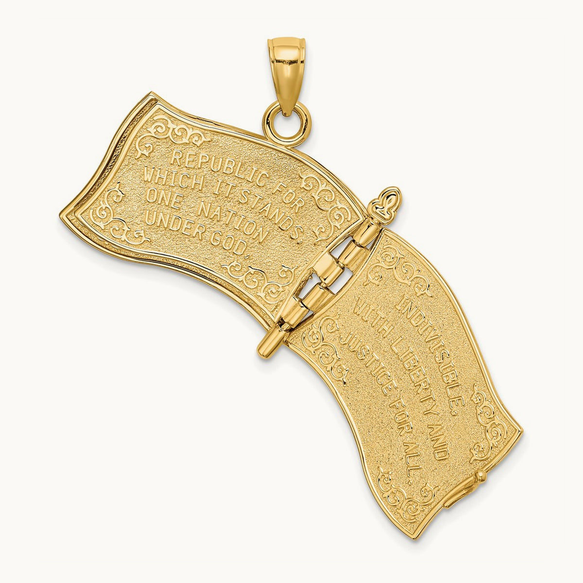 w/ Enamel 3-D Pledge Of Allegiance Flag Book Charm, 14K