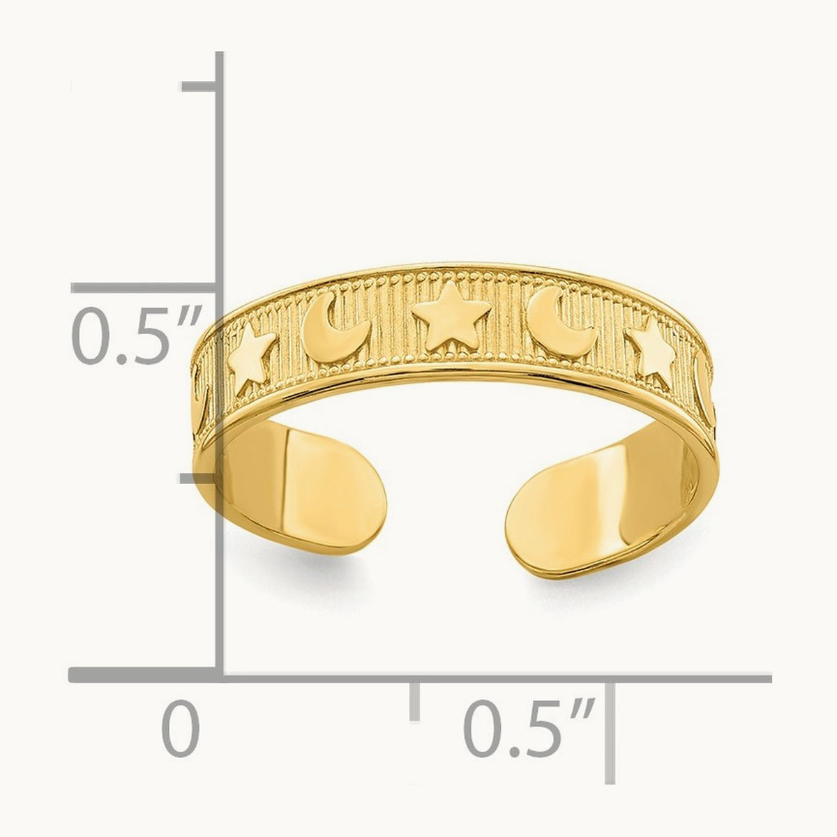 Star and Moon Adjustable Toe Ring, 14K