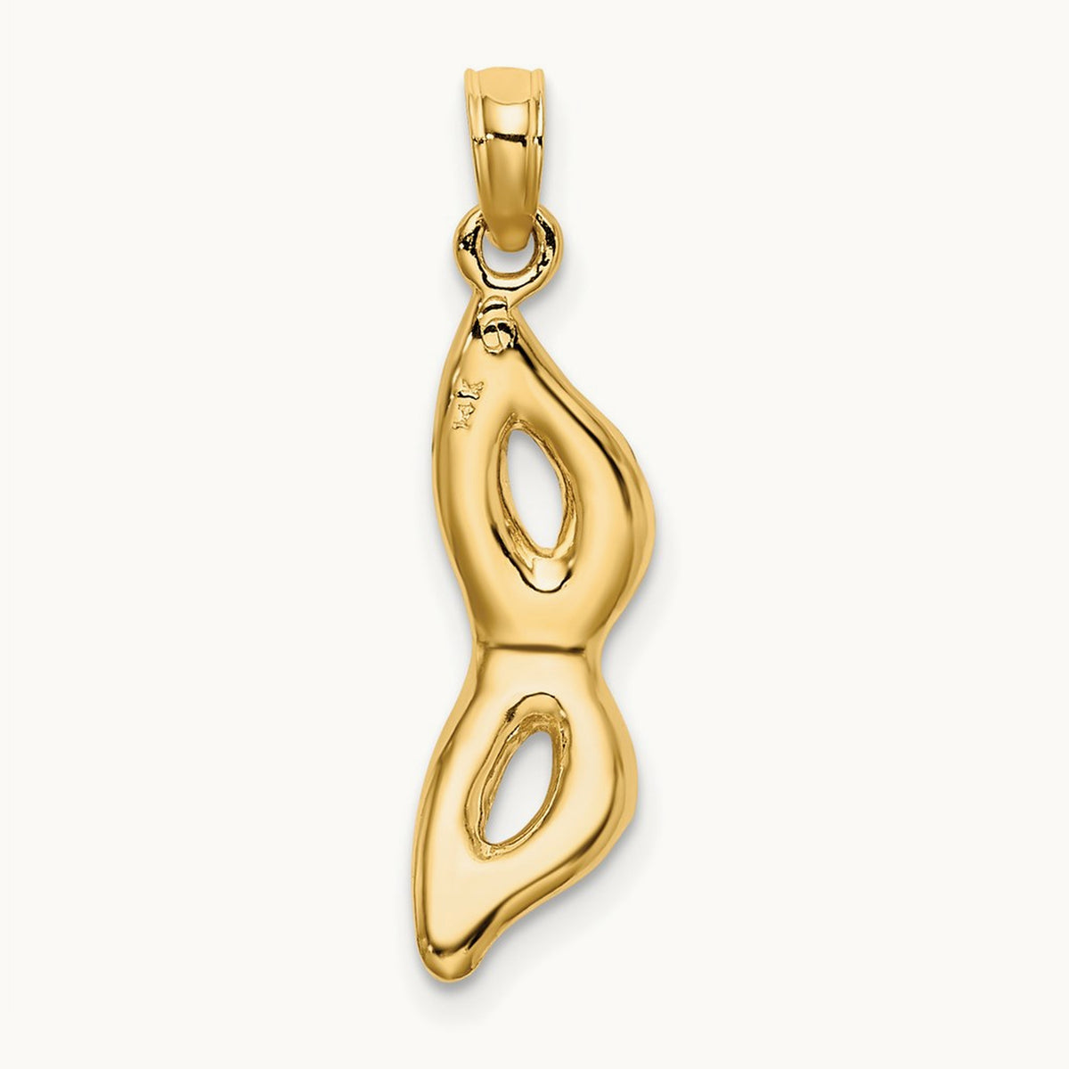 3-D and Beveled W/Red Enamel Masquerade Mask Pendant, 14K