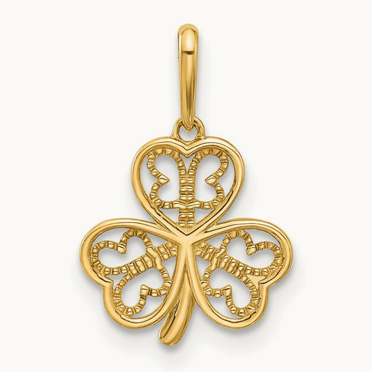 Polished Three Leaf Clover Pendant, 14K