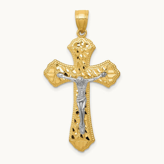 Diamond-cut Passion Crucifix Pendant, 14K Two-tone