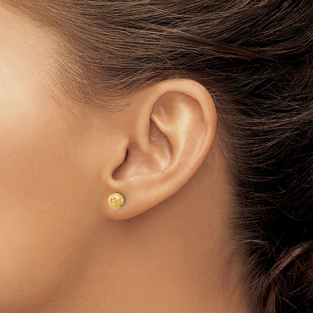Polished/Satin and Diamond-cut Ball Post Earrings — 14K Yellow Gold
