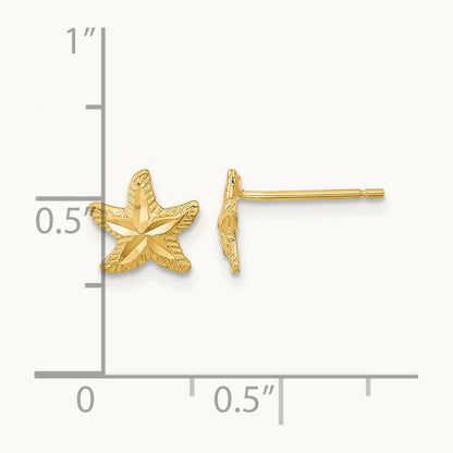 Polished Diamond-cut Starfish Post Earrings, 14K