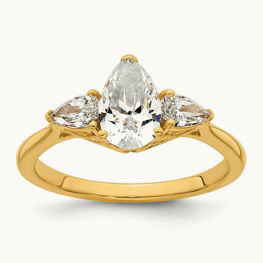 Pear 3 Stone Engagement Ring, 1.25-3.50 ct tw Lab-Grown Diamond — 1 3/8 ct, 14K Yellow Gold