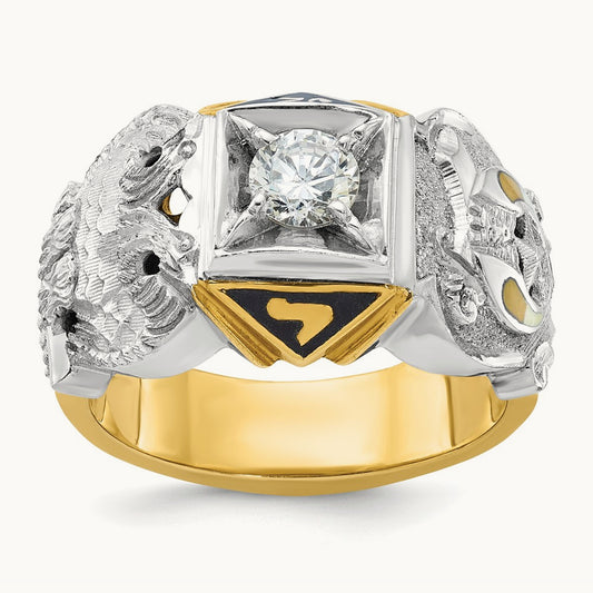 14ktt IBGoodman Men's Enamel & Diamond Eagle Masonic Shriner's Ring