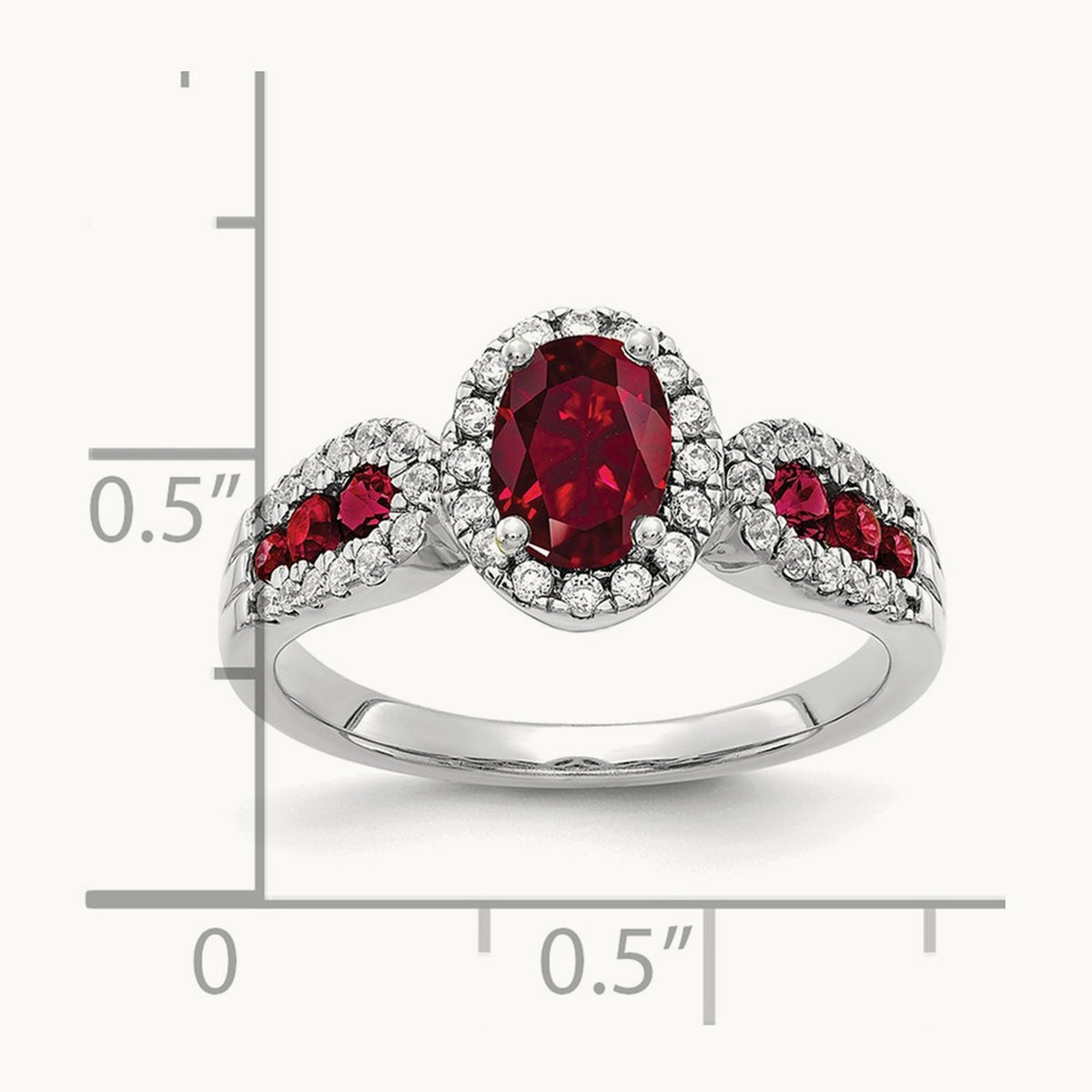 Oval Created Ruby Ring, 0.25 ct tw Lab-Grown Diamond — photo set
