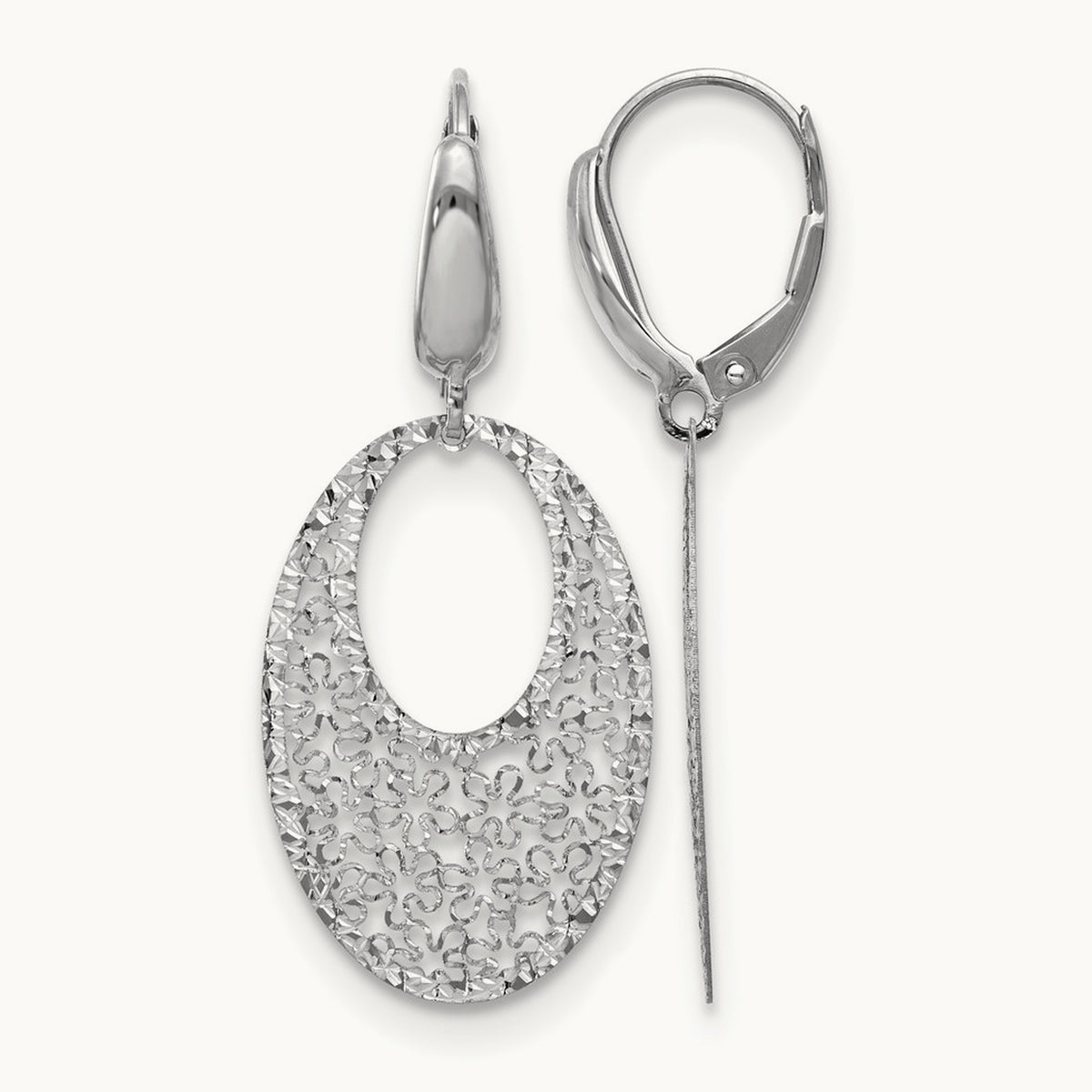 Polished and Textured Floral Leverback Earrings — 14K White Gold