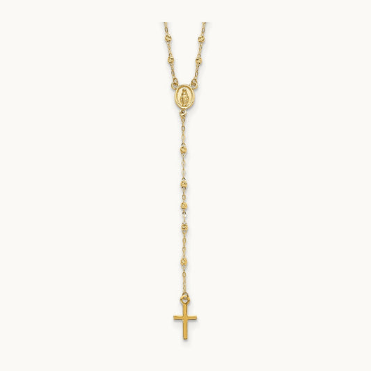 Polished & D/C w/3in ext. Rosary Necklace, 14K Gold