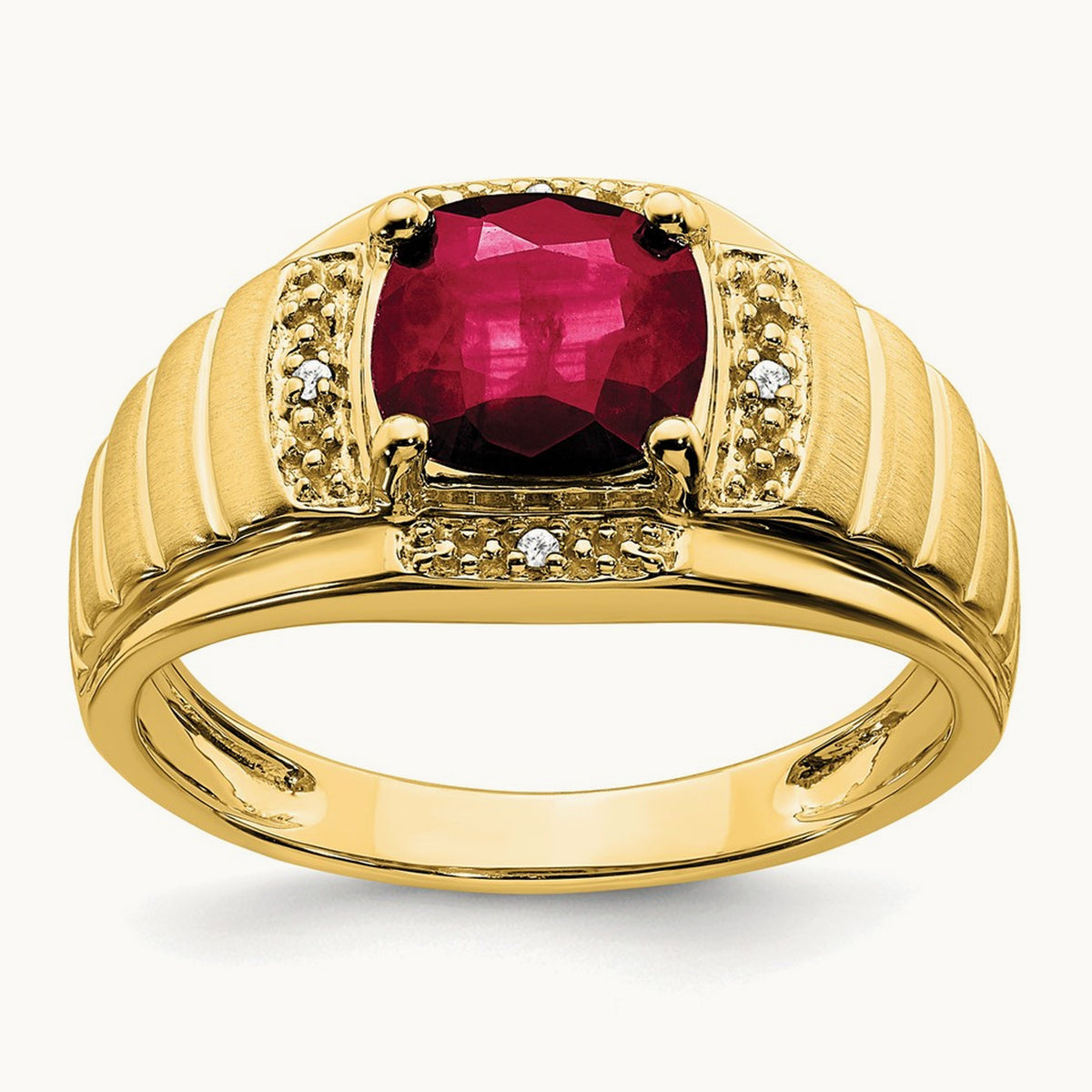 Cushion Created Ruby and Diamond Mens Ring — photo set
