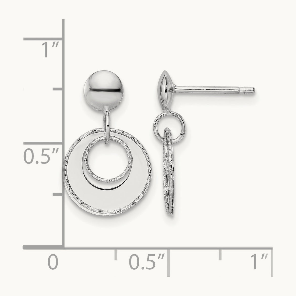 Polished Textured Post Dangle Earrings — Leslie's — 14K White Gold
