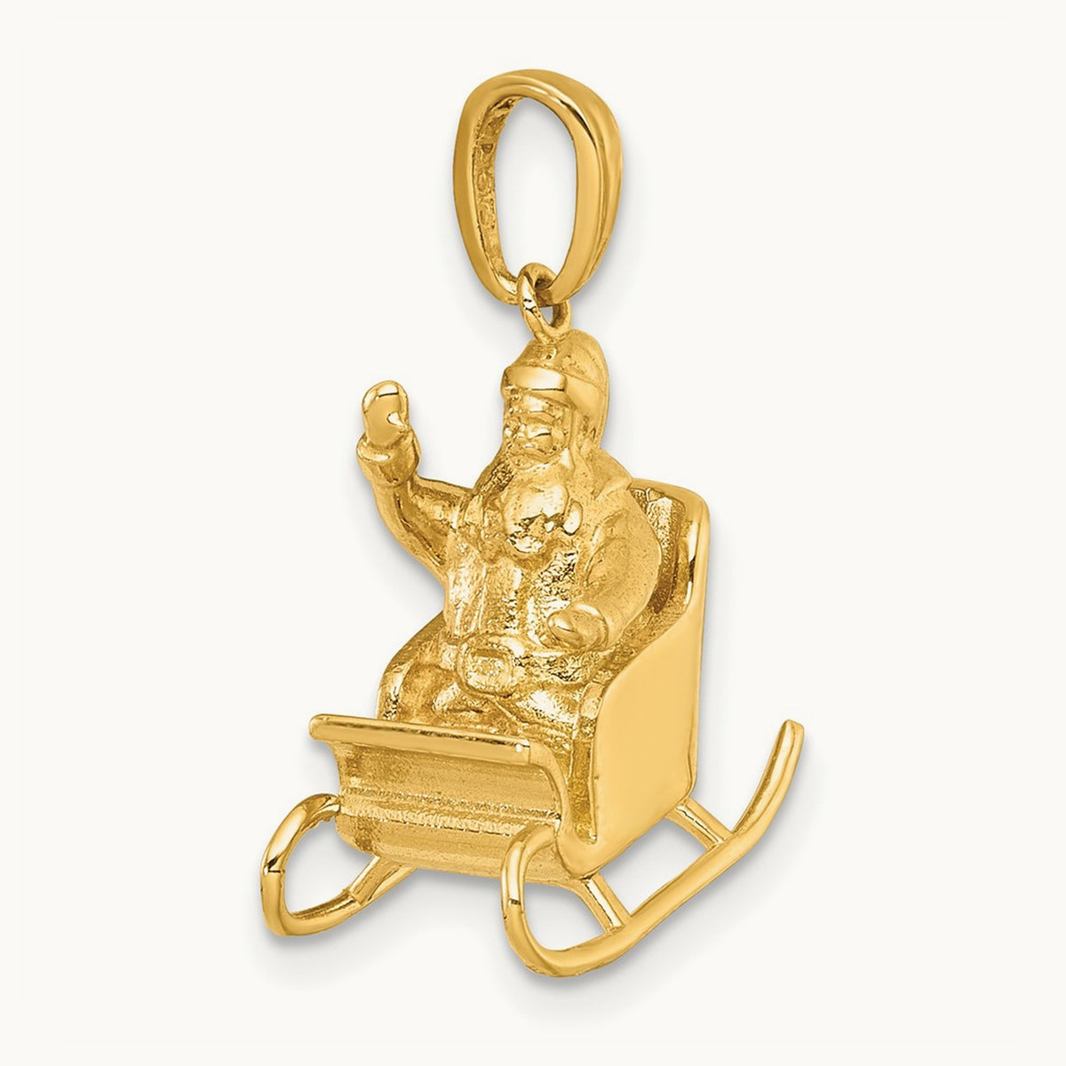Polished 3-D Santa In Sleigh Waving Charm, 14K