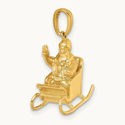 Polished 3-D Santa In Sleigh Waving Charm, 14K