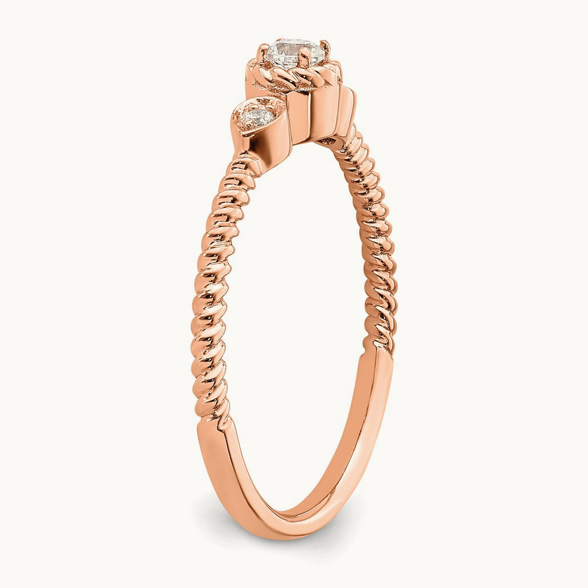 Roped Band Petite Round Complete Diamond Ring — 14K Rose Gold, 7