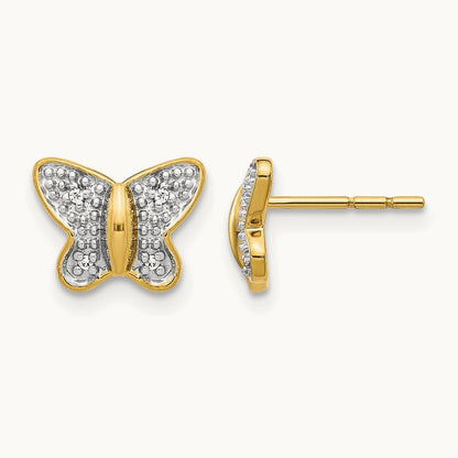 Diamond Butterfly Post Earrings — 14K Two-Tone Gold