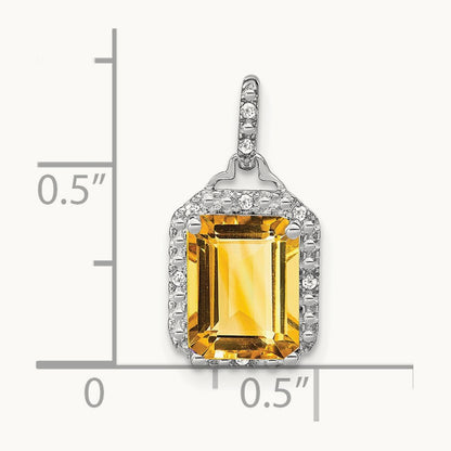 Emerald-cut Citrine and Diamond Halo Pendant, 14K White Gold