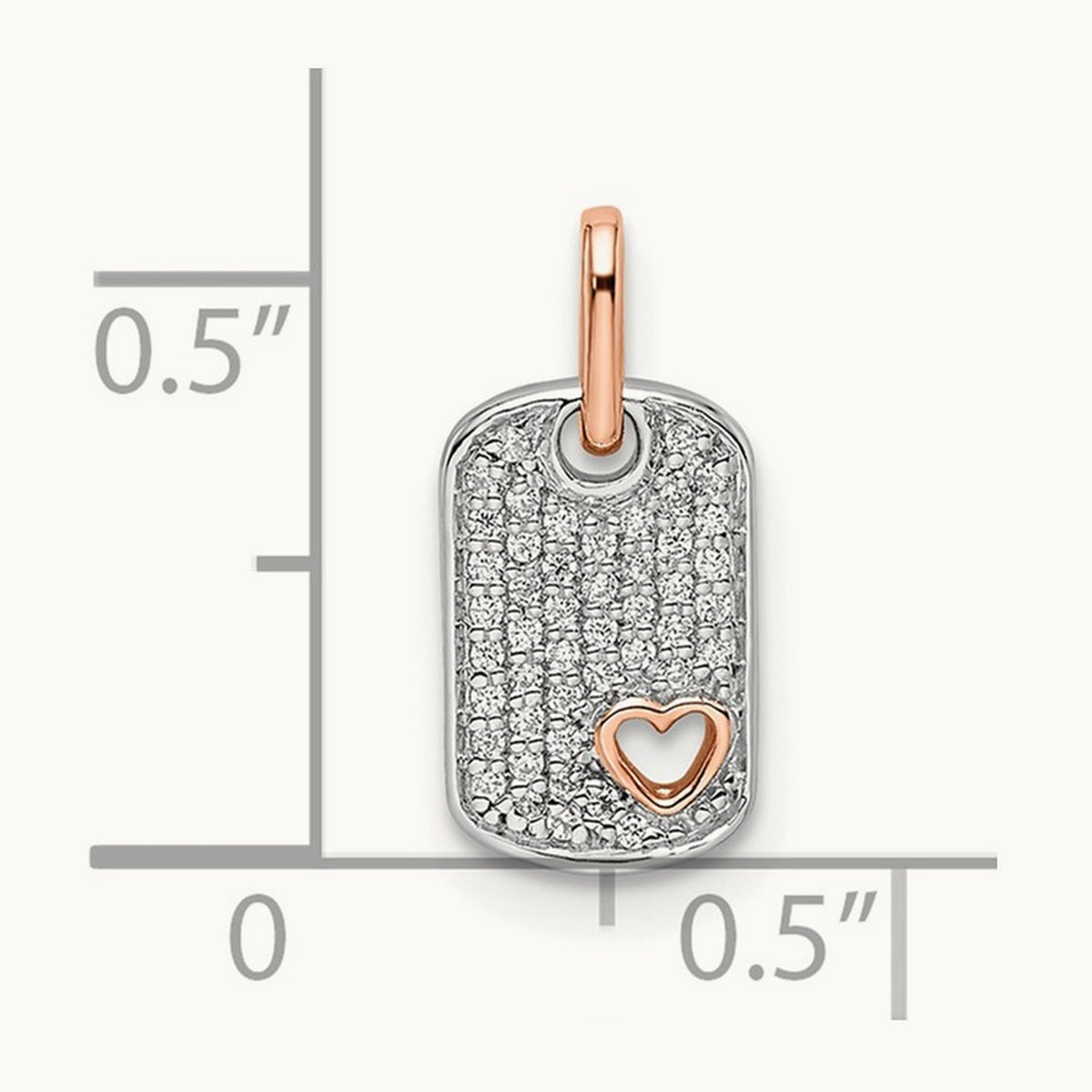 Small Dog Tag w/Heart Diamond Pendant, 14K Two-tone White with Rose