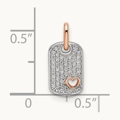Small Dog Tag w/Heart Diamond Pendant, 14K Two-tone White with Rose