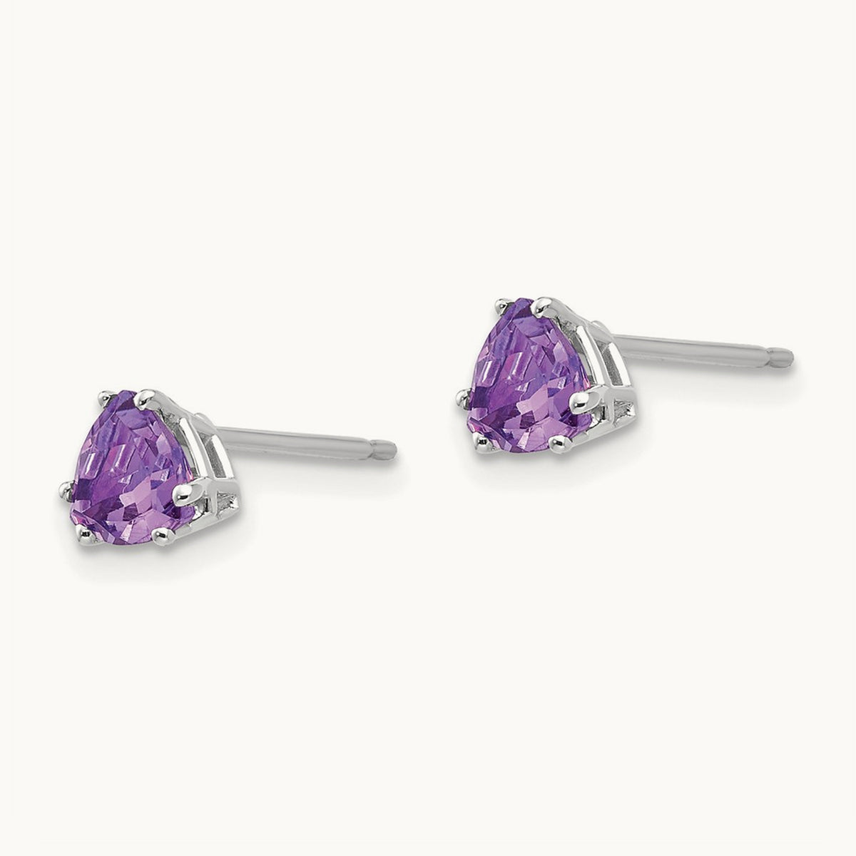 Trillion Amethyst Earrings, 5mm, 14K White Gold