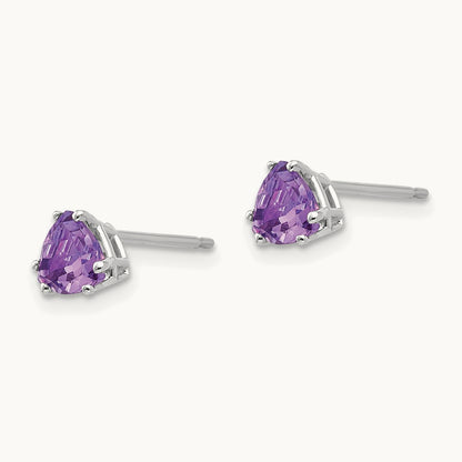 Trillion Amethyst Earrings, 5mm, 14K White Gold