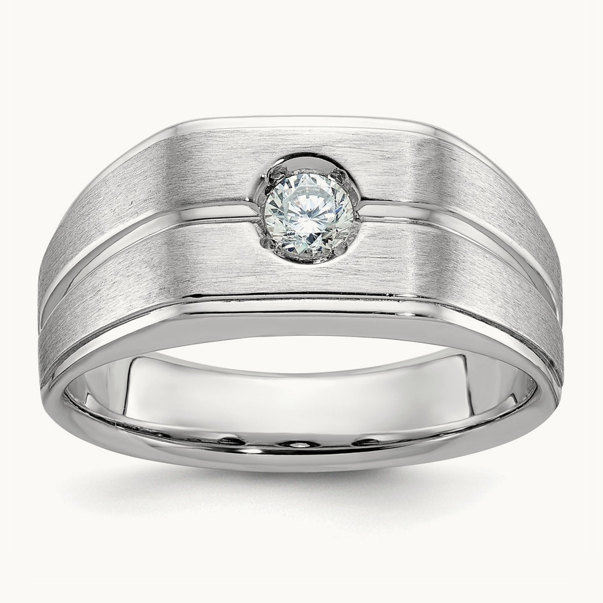 IBGoodman Men's Polished/Satin Diamond Complete Ring, 14K White Gold