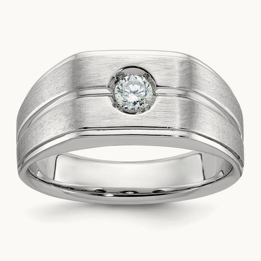 IBGoodman Men's Polished/Satin Diamond Complete Ring, 14K White Gold