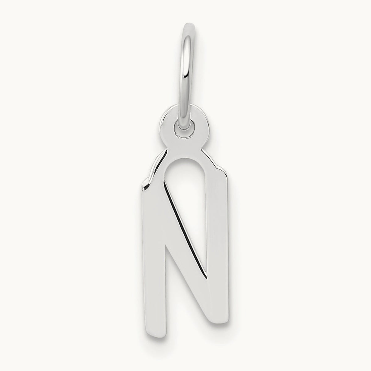 Small Slanted Block Initial Charm — 14K White Gold, N