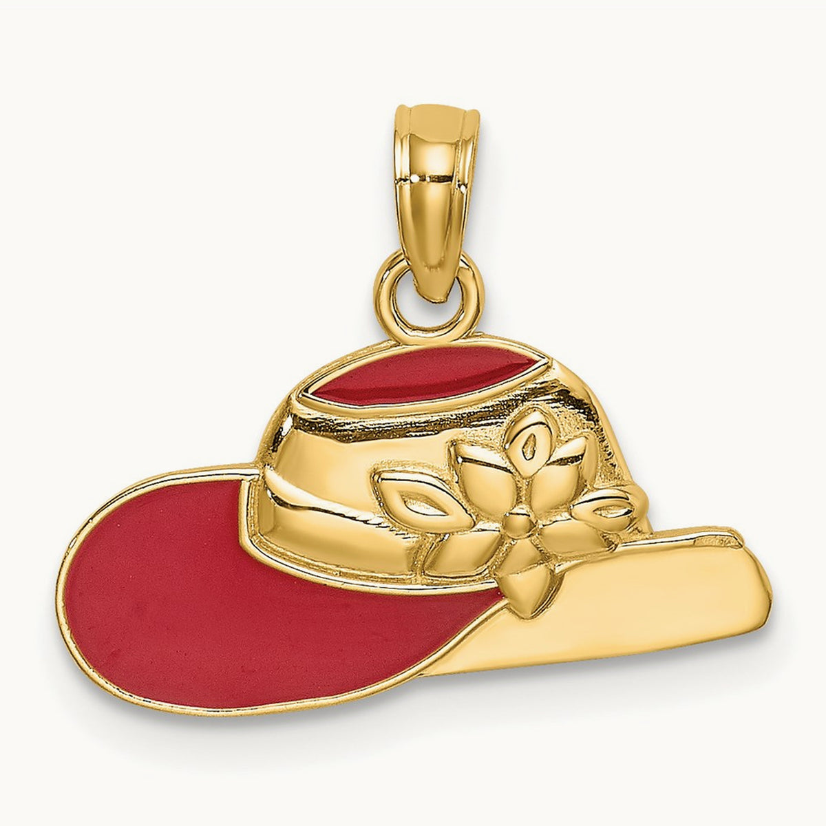 Polished 2-D Red Enamel Hat Charm, 14K