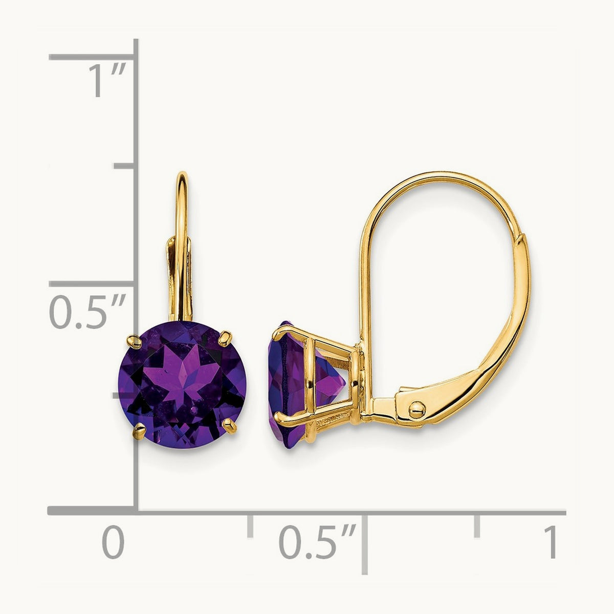 Amethyst Leverback Earrings, 7mm, 14K