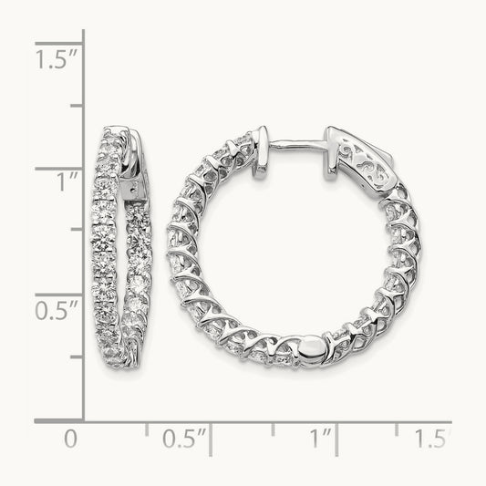 Diamond Round Hoop w/Safety Clasp Earrings, 14K White Gold