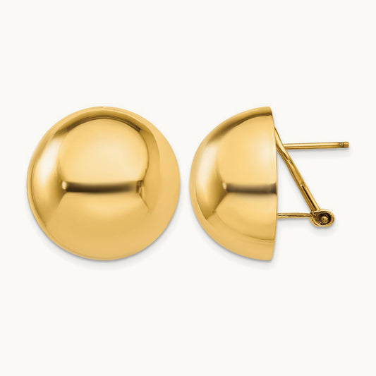Polished Half Ball Omega Back Post Earrings, 14K