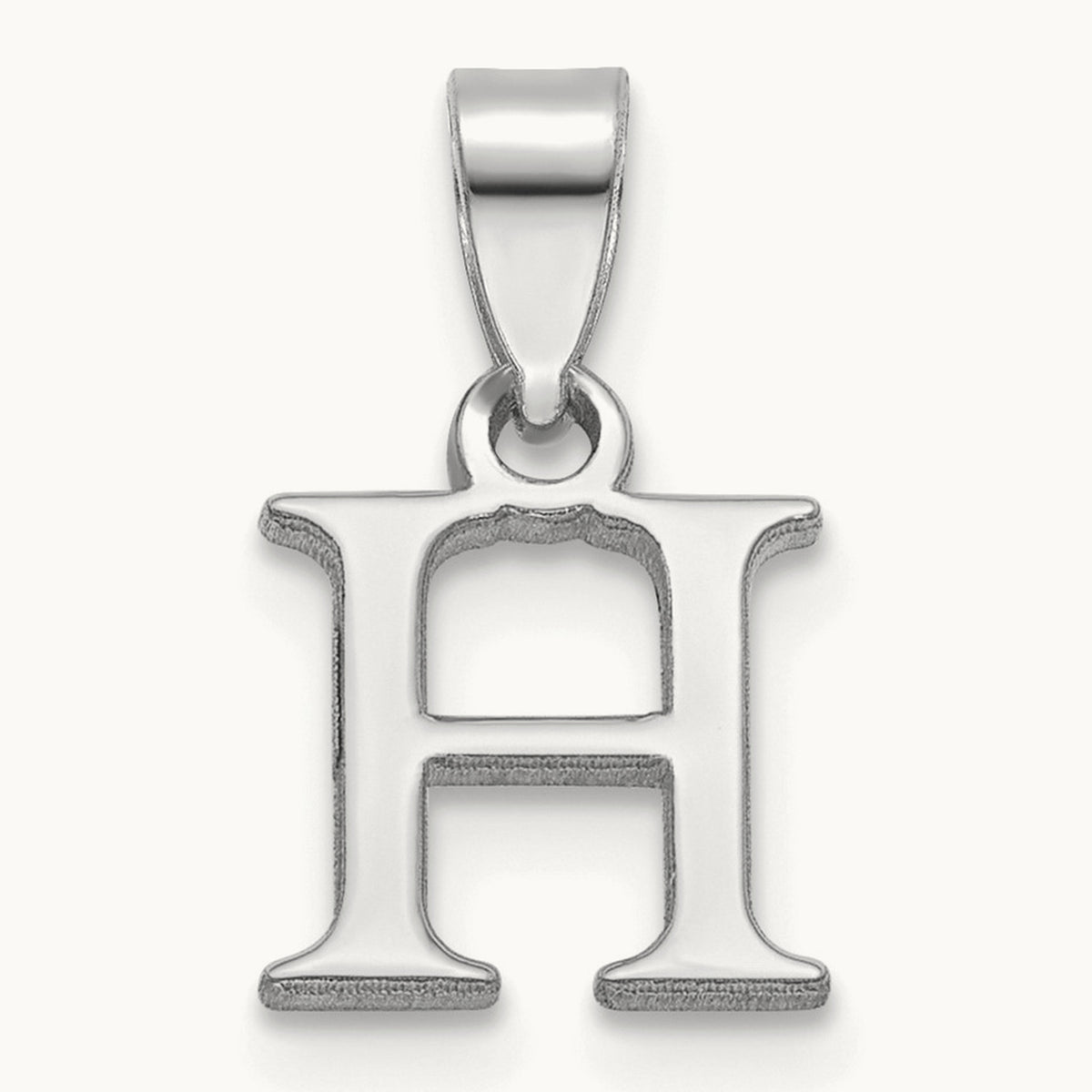 Polished Block Initial Pendant — 14K White Gold, H