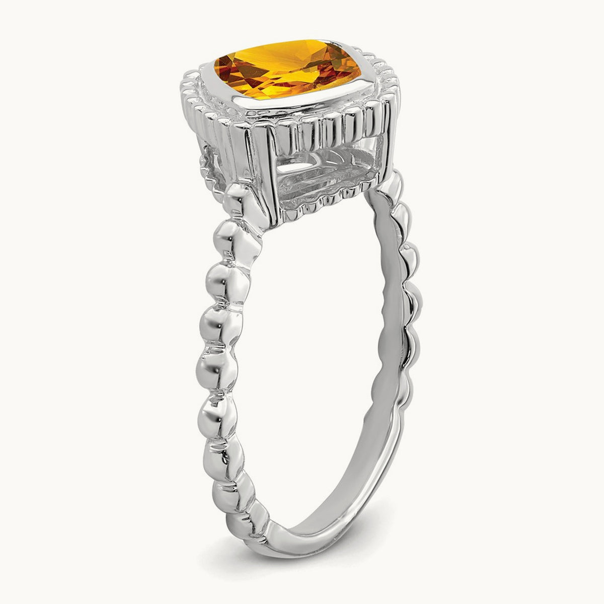 Cushion Citrine Ring — 14K White Gold, 7