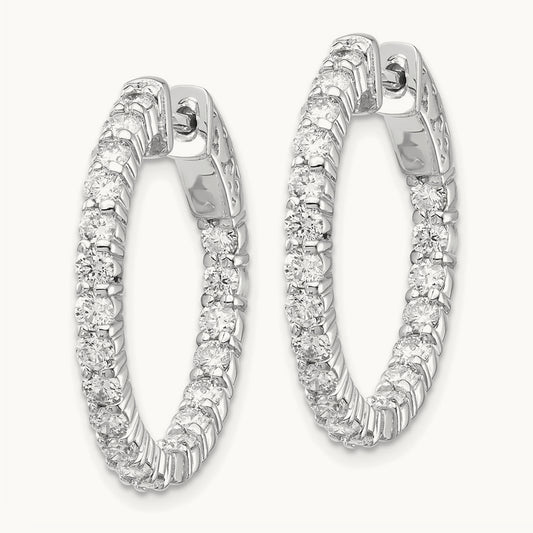 Diamond Round Hoop w/Safety Clasp Earrings, 14K White Gold