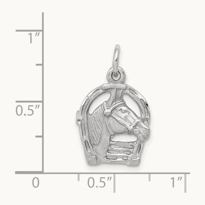Diamond-cut Horse Head in Horseshoe Charm — 14K White Gold