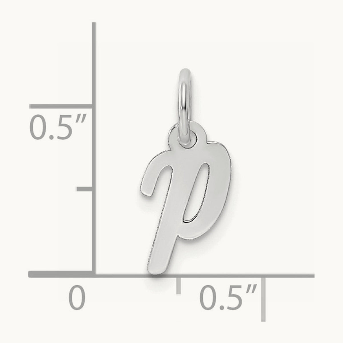 Small Script Letter P Initial Charm, 14K White Gold