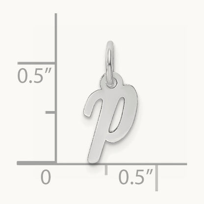 Small Script Letter P Initial Charm, 14K White Gold