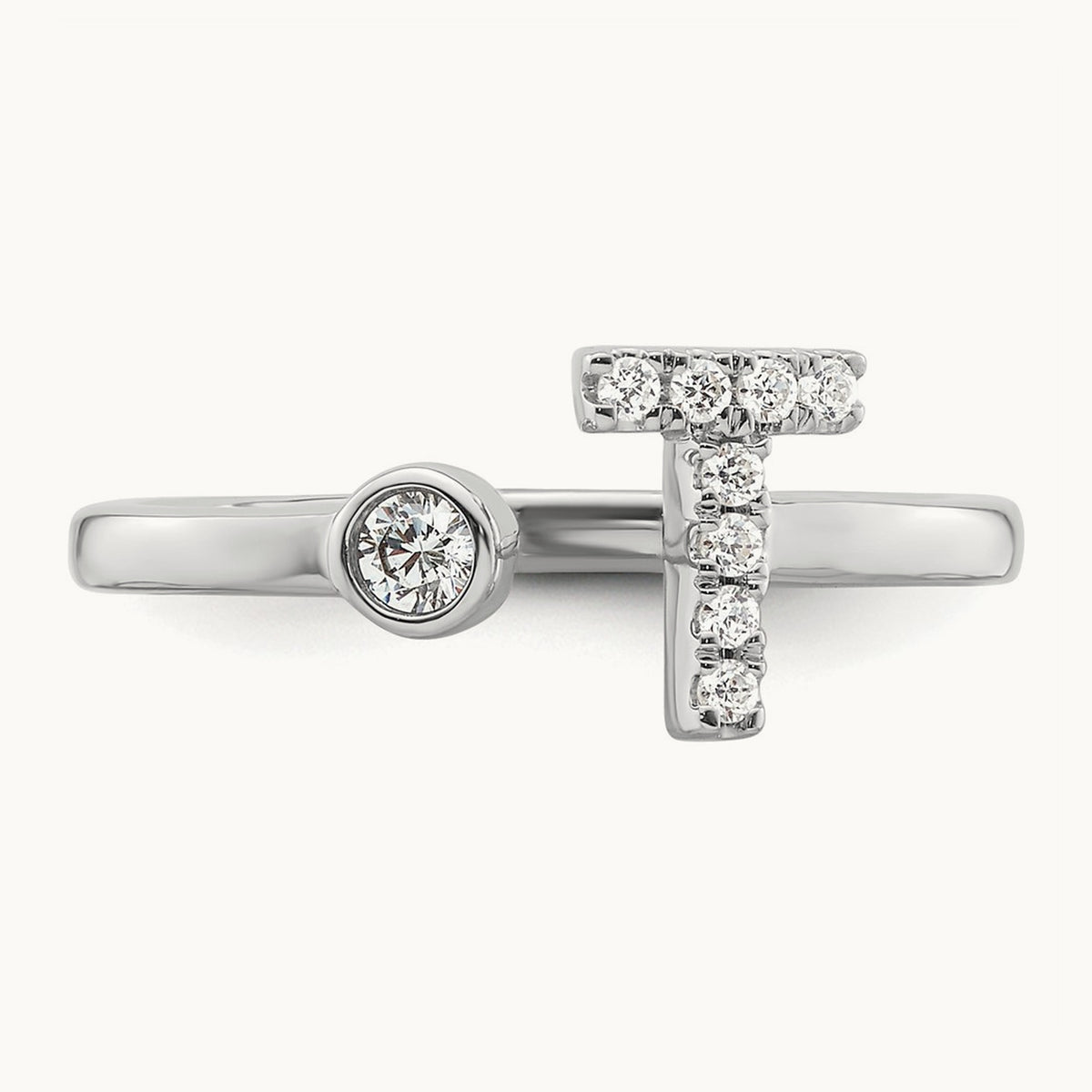 Initial T Adjustable Ring, 0.15 ct tw Lab-Grown Diamond