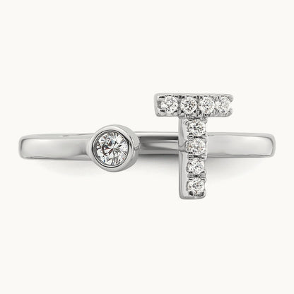 Initial T Adjustable Ring, 0.15 ct tw Lab-Grown Diamond