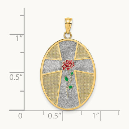 w/ Rhodium Enamel Rose Serenity Prayer Oval Disc Charm, 14K