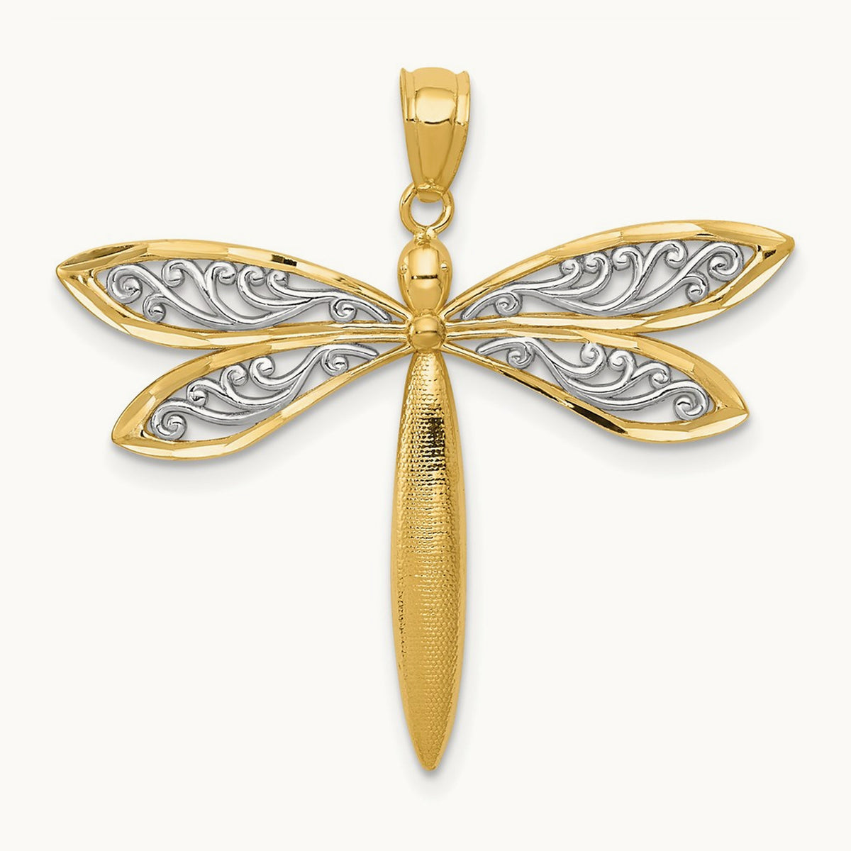 Dragonfly Pendant, 14K with Rhodium