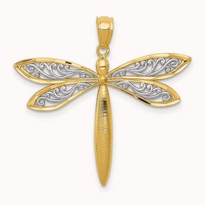 Dragonfly Pendant, 14K with Rhodium