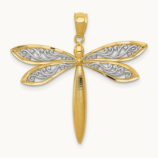 Dragonfly Pendant, 14K with Rhodium