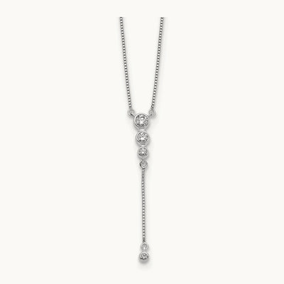 Diamond 3-stone w/dangle 18 inch Drop Necklace, 14K White Gold