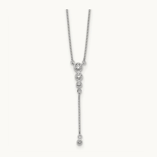 Diamond 3-stone w/dangle 18 inch Drop Necklace, 14K White Gold