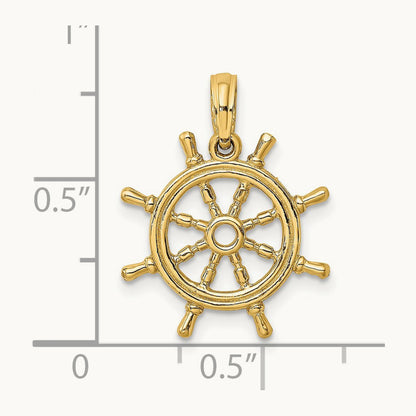 3-D Ships Wheel Charm — 14K Yellow Gold